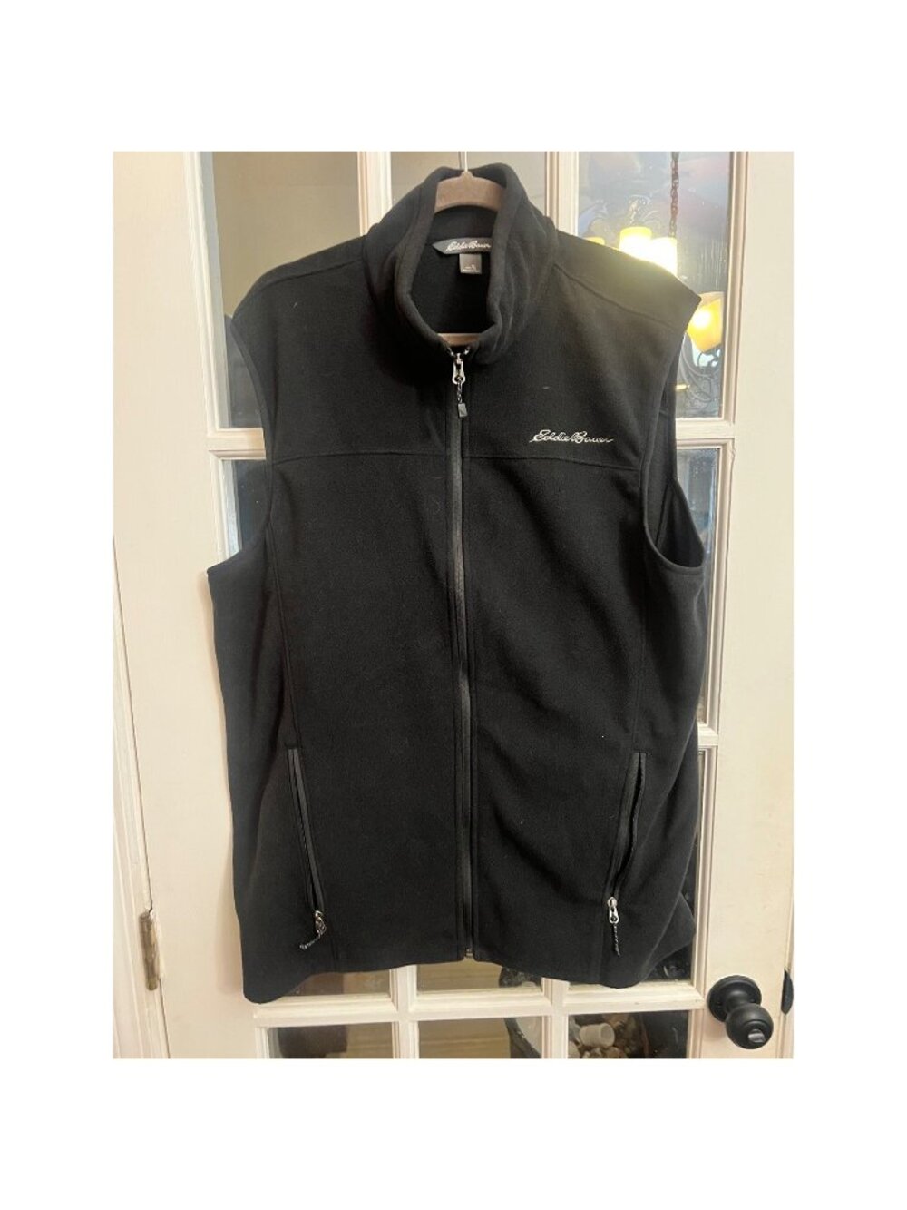 Eddie Bauer Mens Fleece Vest Black Full Zip Mock Neck Pockets Size TL Tall Large